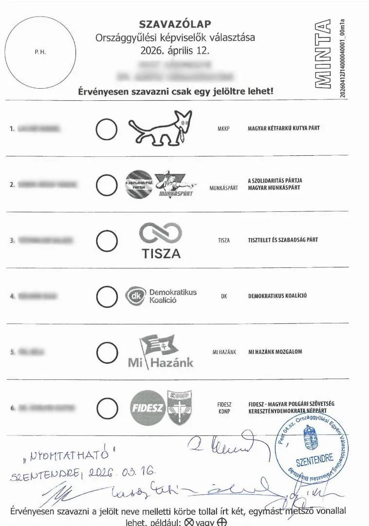 Szavazólap minták